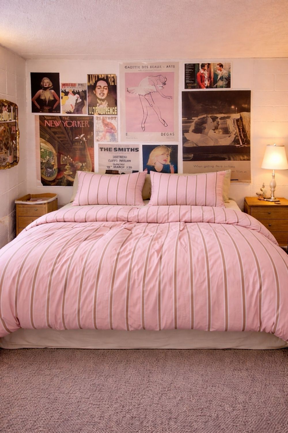 Minimal Stripe Small Room Bedding Set / Pink