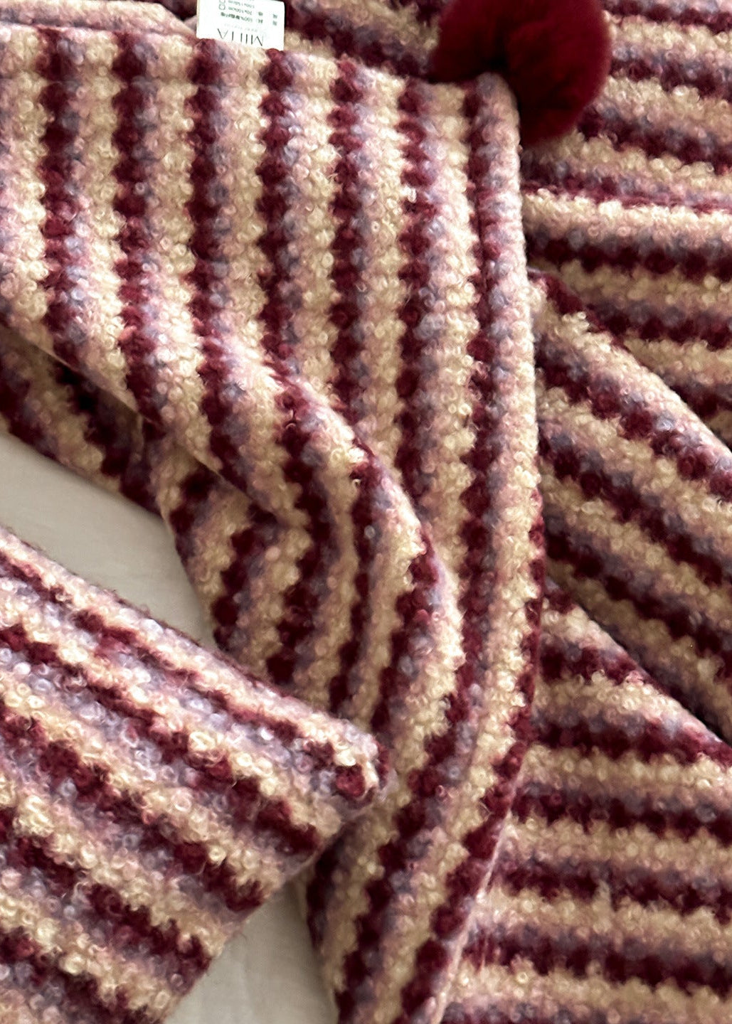 Noelle Driftwood Stripe Velvet Throw / Red