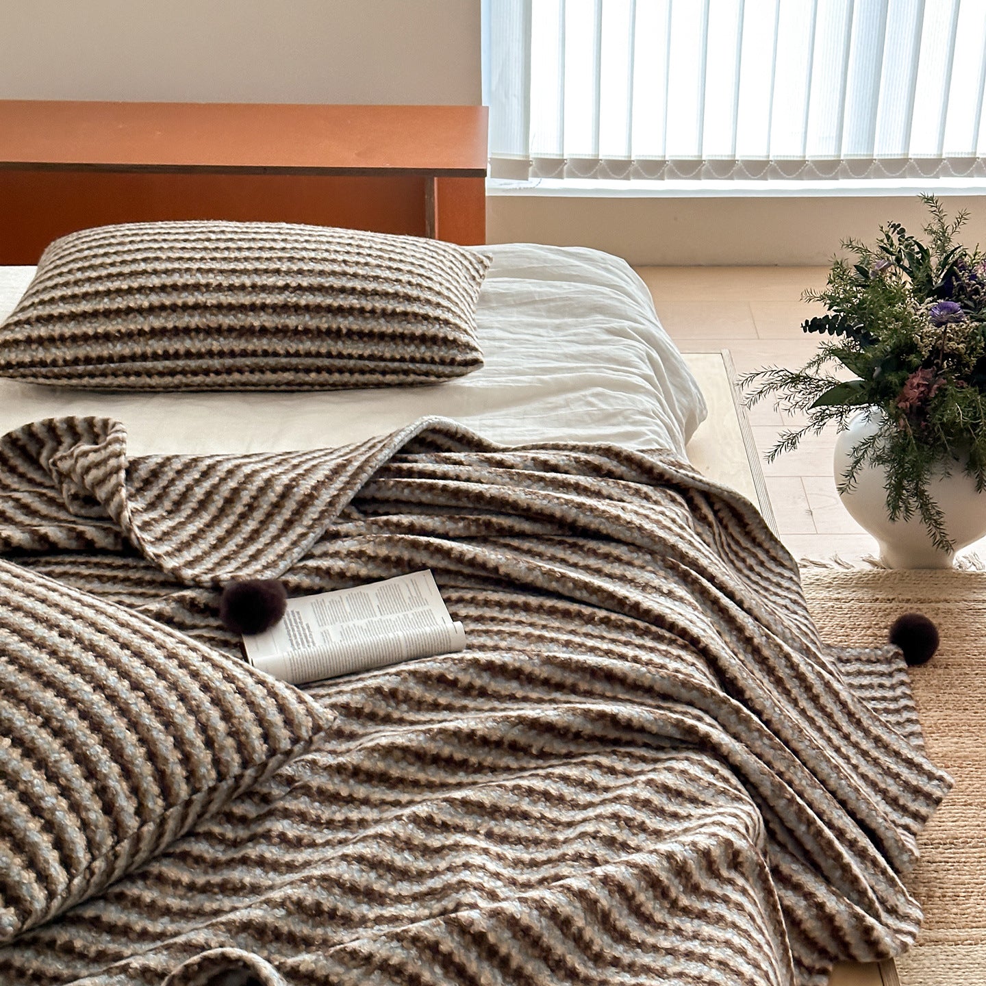 Noelle Driftwood Stripe Velvet Throw / Red