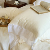 White Ruffle Lace Bedding Set / Blue