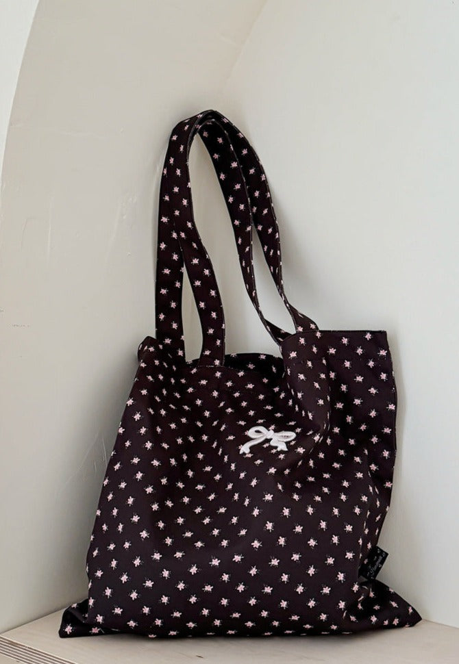 Coquette Floral Ribbon Bow Girly Tote Bag