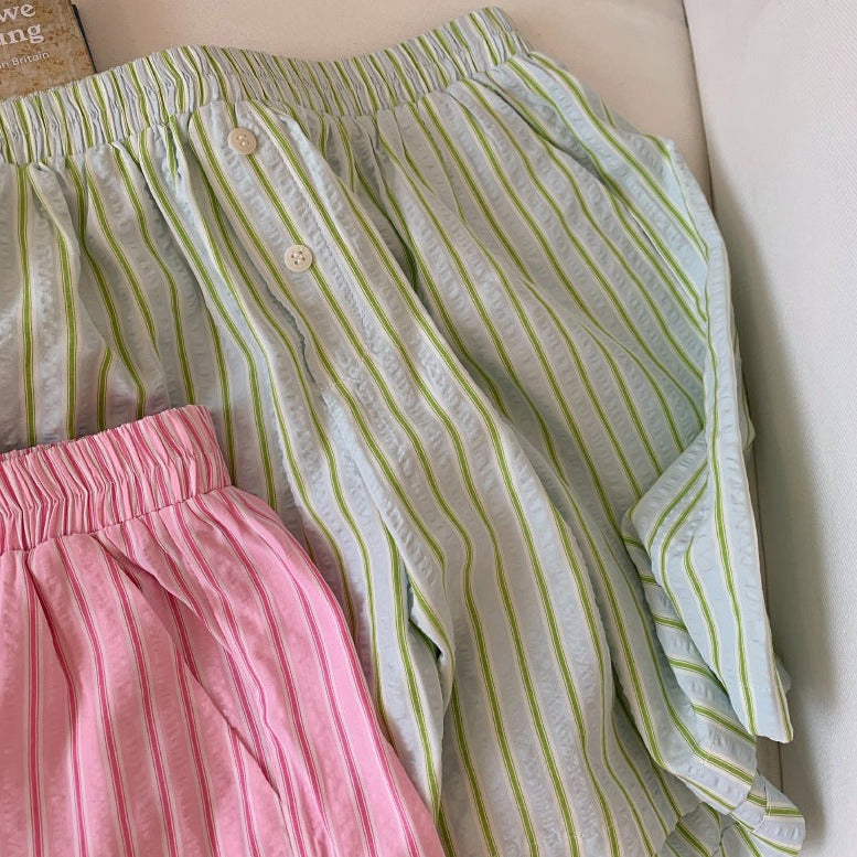 Candy Stripe Shorts Lounge Bottoms / Green Pajamas
