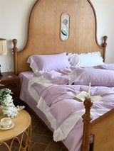 White Ruffle Lace Bedding Set / Pink