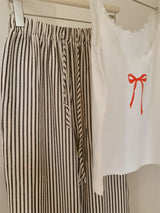 Striped and Tank Pajama Set / White + Cream