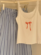 Striped and Tank Pajama Set / White + Blue