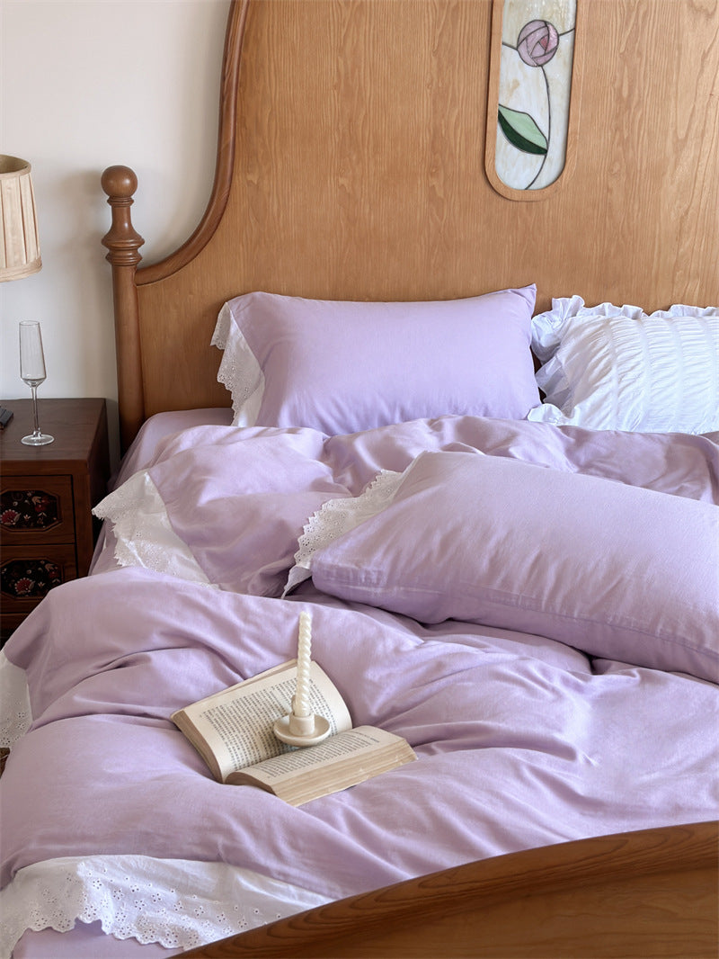 White Ruffle Lace Bedding Set / Purple