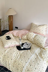 Rosalie Floral Lace Gingham Bedding Set / Pink