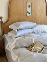 White Ruffle Lace Bedding Set / Blue