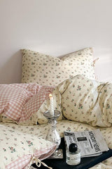 Rosalie Floral Lace Gingham Bedding Set / Pink