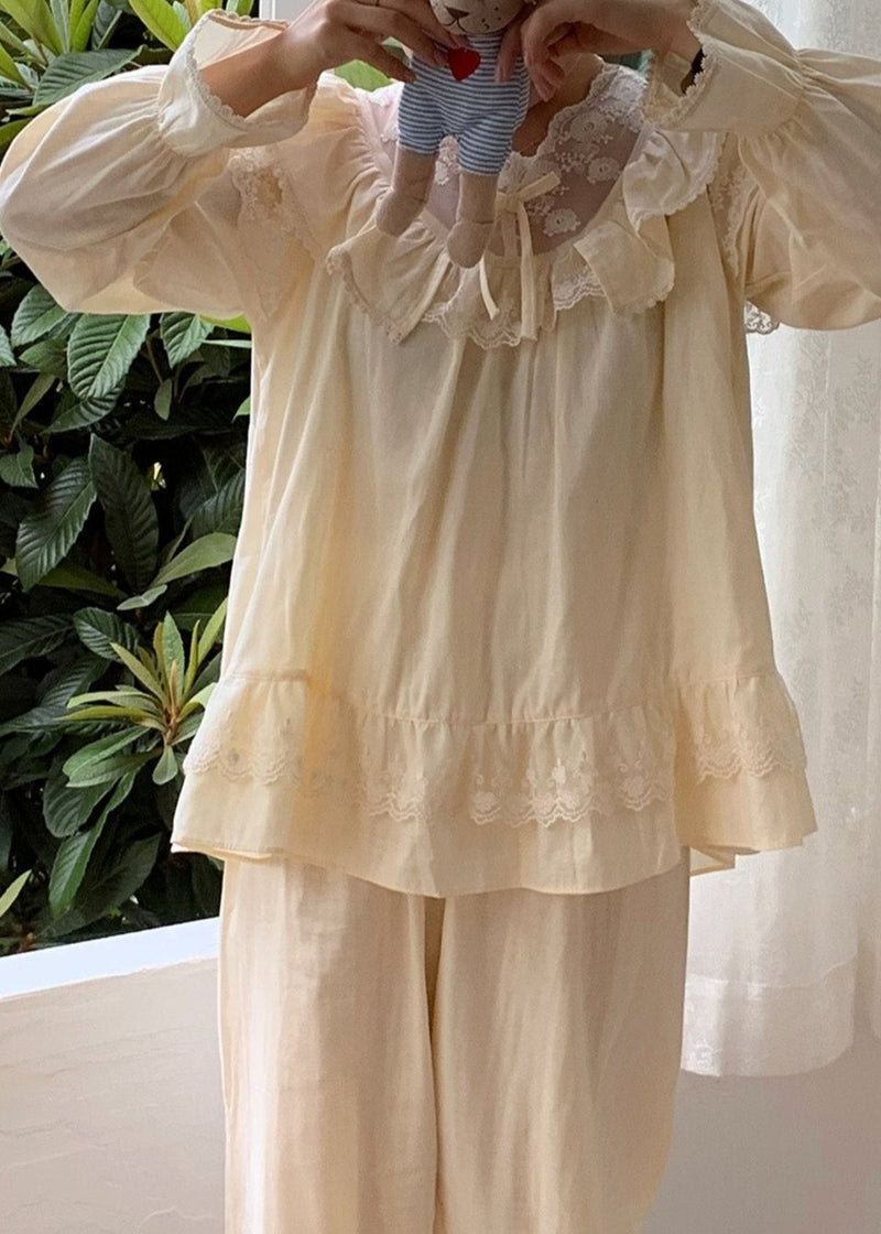 French Lace Ruffle Cottage Pajama Set