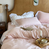 White Ruffle Lace Bedding Set / Pink