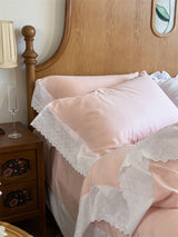 White Ruffle Lace Bedding Set / Gray