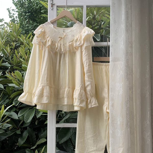 French Lace Ruffle Cottage Pajama Set