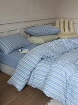 Leo Striped Jersey Knit Cotton Bedding Set / Blue