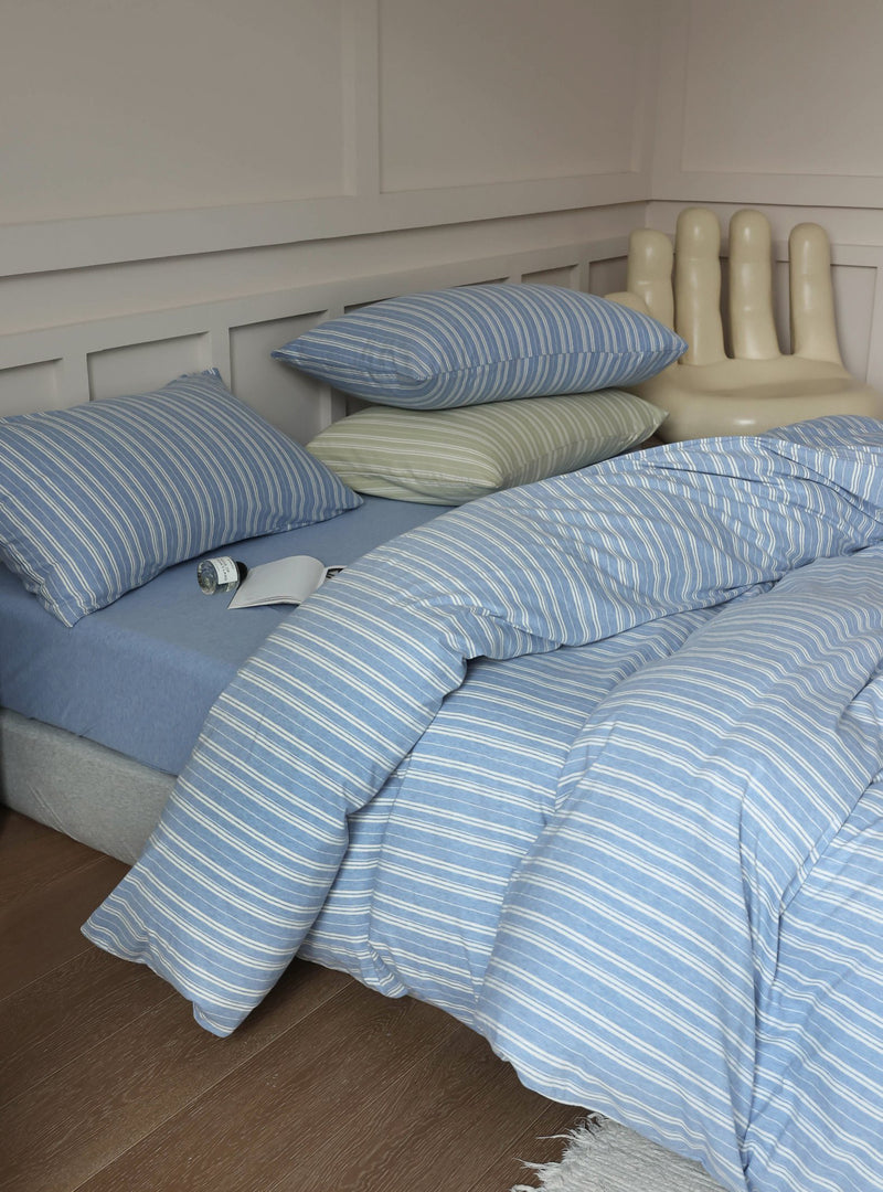 Leo Striped Jersey Knit Cotton Bedding Set / Blue