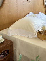 White Ruffle Lace Bedding Set / Yellow