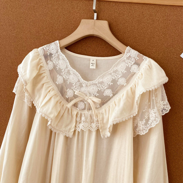 French Lace Ruffle Cottage Nightgown Dress