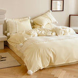 French Sweet Lace Plush Ball Bedding Set / Yellow