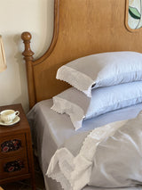 White Ruffle Lace Bedding Set / Gray