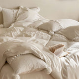 French Sweet Lace Plush Ball Bedding Set / White