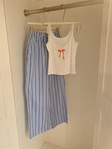 Striped and Tank Pajama Set / White + Blue