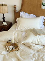 White Ruffle Lace Bedding Set / Yellow