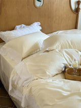 White Ruffle Lace Bedding Set / Yellow