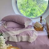 White Ruffle Lace Bedding Set / Gray