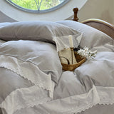 White Ruffle Lace Bedding Set / Blue