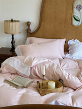 White Ruffle Lace Bedding Set / Pink