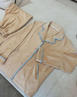 Plush Lapel Trimmed Casual Pajama Set / Brown