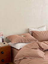 Scandinavian Overlock Striped Bedding Set / Burnt Orange