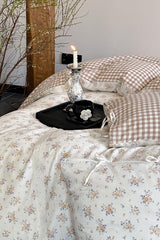 Rosalie Floral Lace Gingham Bedding Set / Pink