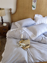 White Ruffle Lace Bedding Set / Gray