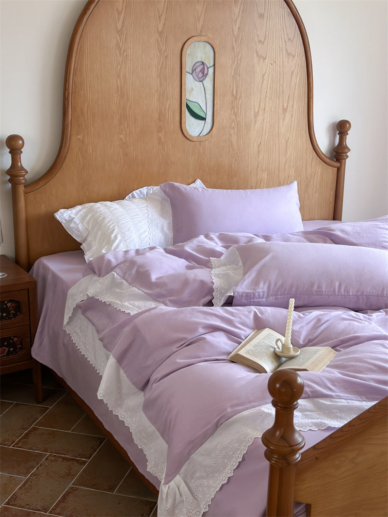 White Ruffle Lace Bedding Set / Purple