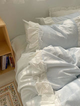 Pastel Lace Gingham Ruffle Bedding Set / Blue