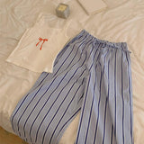 Striped and Tank Pajama Set / White + Cream