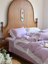 White Ruffle Lace Bedding Set / Purple