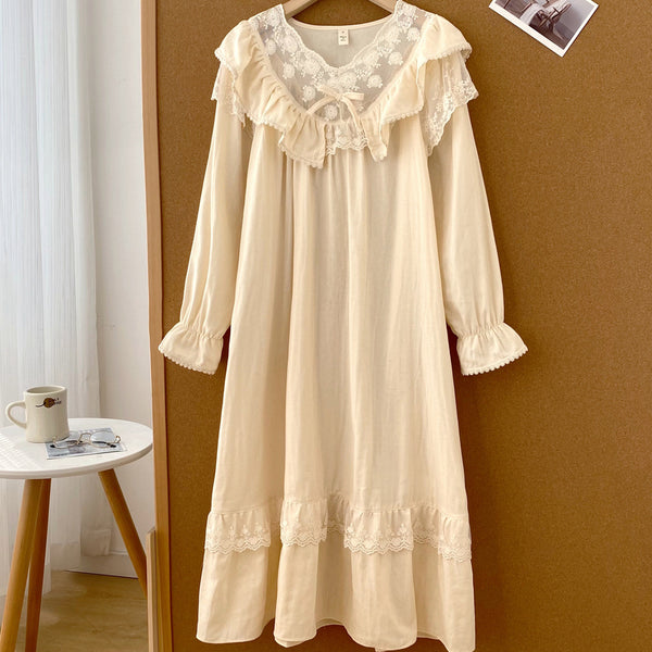 French Lace Ruffle Cottage Nightgown Dress