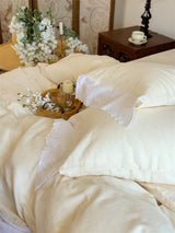 White Ruffle Lace Bedding Set / Blue