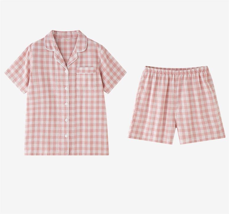 Assorted Short-Sleeve & Shorts Pajama Set / Plaid Pink