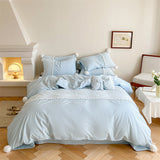 French Sweet Lace Plush Ball Bedding Set / Blue