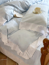 White Ruffle Lace Bedding Set / Yellow