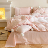 French Sweet Lace Plush Ball Bedding Set / Pink