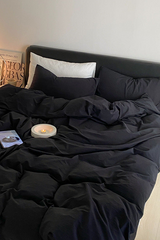 Modern Washed Cotton Bedding Set / Black