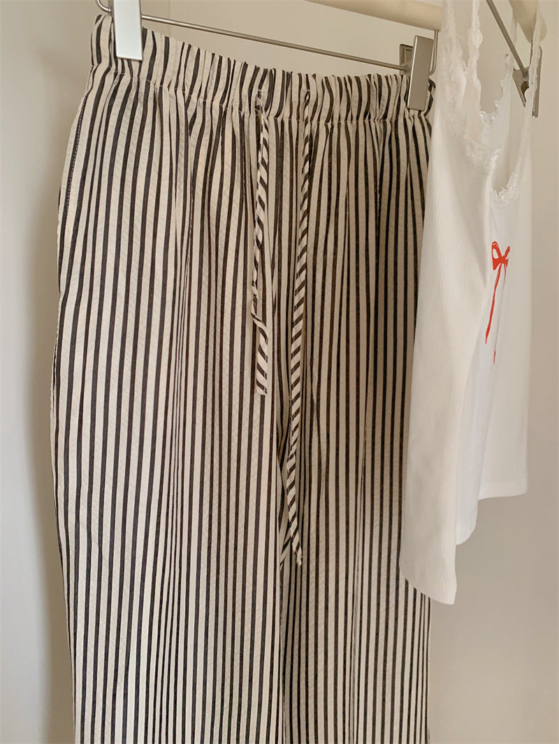 Striped and Tank Pajama Set / White + Cream