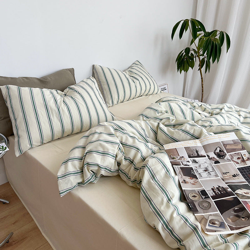 Minimal Stripe Bedding Set / Green Small Flat