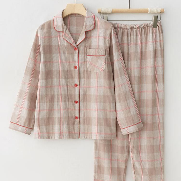 Minimalist Plaid Breathable Female Pajama Set / Pink