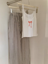 Striped and Tank Pajama Set / White + Blue