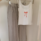 Striped and Tank Pajama Set / White + Cream